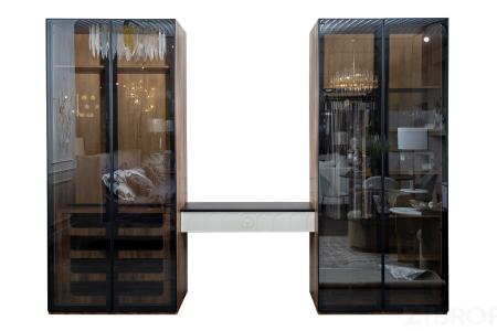 GD-10003 Шкаф Alto двухдверный c полками, цвет орех, дверцы стекло 100*57*230см 