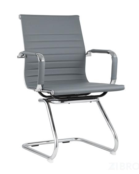 Кресло для посетителей TopChairs Visit серое, обивка из экокожи, металический каркас 