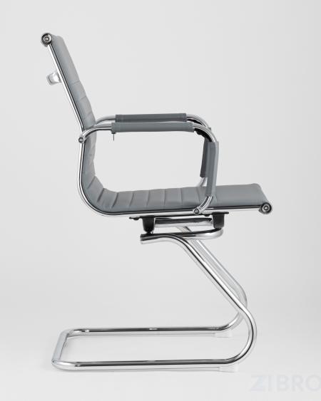 Кресло для посетителей TopChairs Visit серое, обивка из экокожи, металический каркас 