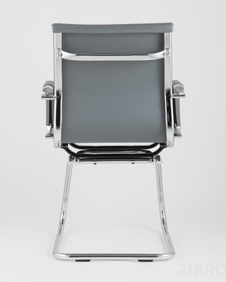 Кресло для посетителей TopChairs Visit серое, обивка из экокожи, металический каркас 