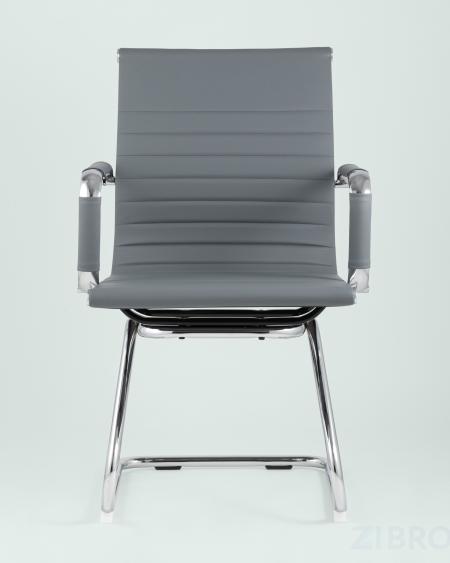 Кресло для посетителей TopChairs Visit серое, обивка из экокожи, металический каркас 