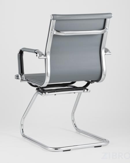 Кресло для посетителей TopChairs Visit серое, обивка из экокожи, металический каркас 
