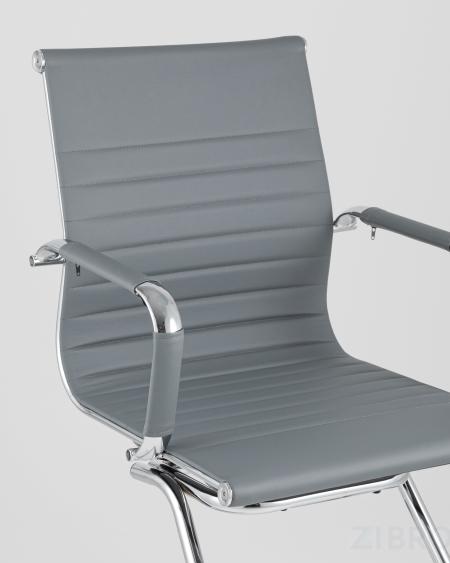 Кресло для посетителей TopChairs Visit серое, обивка из экокожи, металический каркас 