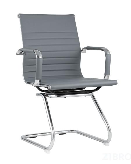 Кресло для посетителей TopChairs Visit серое, обивка из экокожи, металический каркас 