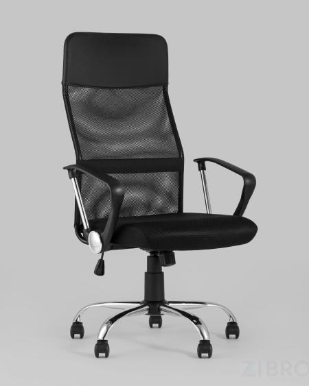 Компьютерное кресло TopChairs Benefit офисное черное, обивка из сочетания экокожи, сетки и текстиля, механизм качани 