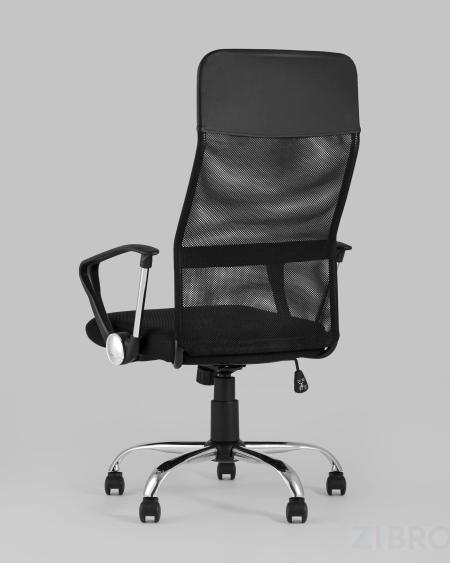 Компьютерное кресло TopChairs Benefit офисное черное, обивка из сочетания экокожи, сетки и текстиля, механизм качани 