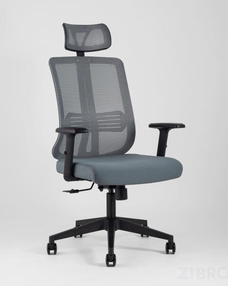 для руководителя TopChairs Post офисное серое обивка сетка ткань крестовина пластик 