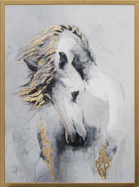 89VOR-HORSE Холст "Белая лошадь" 50*70см, багет алюминий зол 