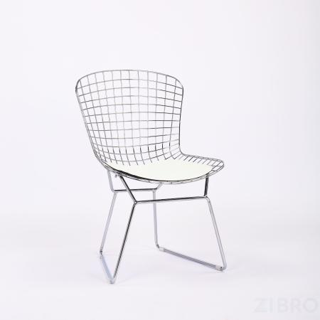 Bertoia хромированный металл с белой подушкой из экокожи 