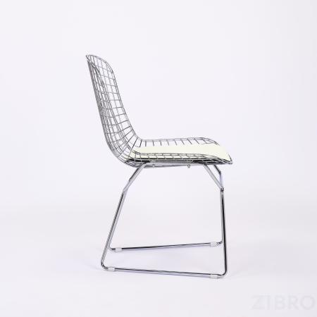 Bertoia хромированный металл с белой подушкой из экокожи 