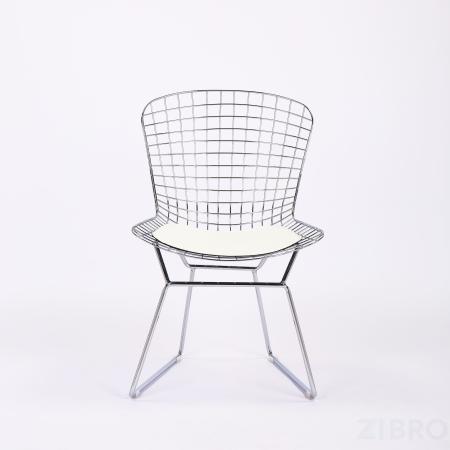 Bertoia хромированный металл с белой подушкой из экокожи 