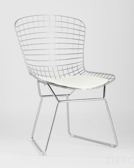 Bertoia хромированный металл с белой подушкой из экокожи 
