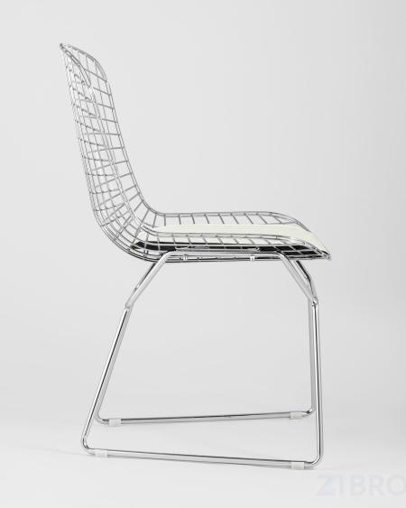 Bertoia хромированный металл с белой подушкой из экокожи 