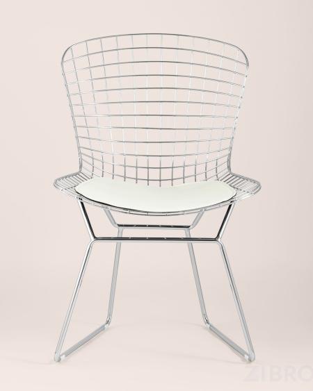 Bertoia хромированный металл с белой подушкой из экокожи 