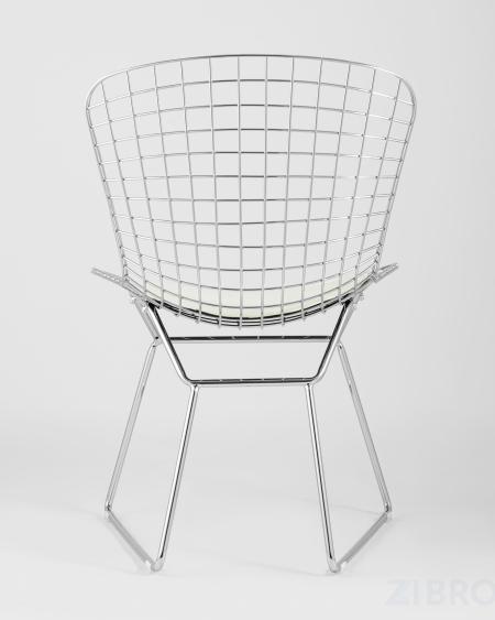 Bertoia хромированный металл с белой подушкой из экокожи 