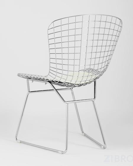 Bertoia хромированный металл с белой подушкой из экокожи 