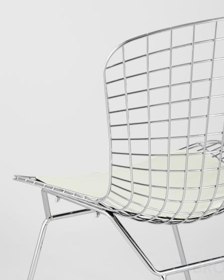 Bertoia хромированный металл с белой подушкой из экокожи 