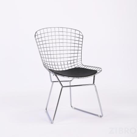 Bertoia хромированный металл с черной подушкой из экокожи 