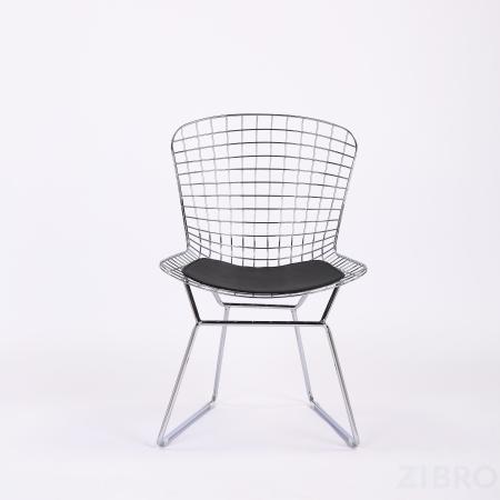 Bertoia хромированный металл с черной подушкой из экокожи 