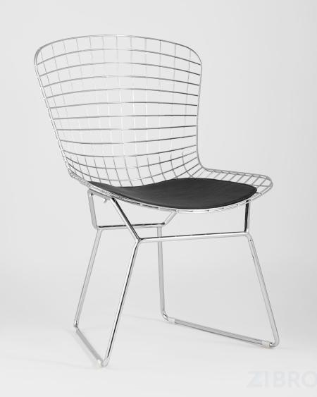 Bertoia хромированный металл с черной подушкой из экокожи 