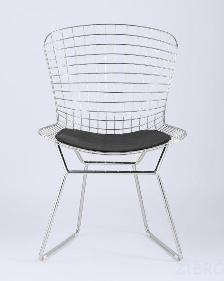Bertoia хромированный металл с черной подушкой из экокожи 