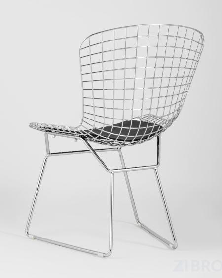 Bertoia хромированный металл с черной подушкой из экокожи 