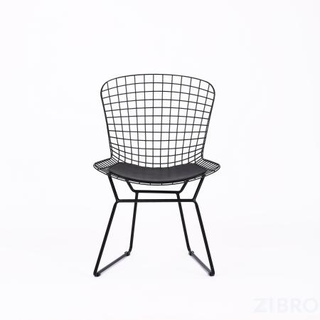 Bertoia металлический черный с черной подушкой из экокожи 