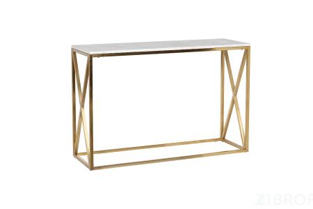 Консоль искусственный белый мрамор Pearl White/матовое золото 