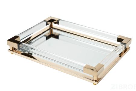2K389137-G Поднос декоративный зеркальное основание, цвет золото 40*30*5см 