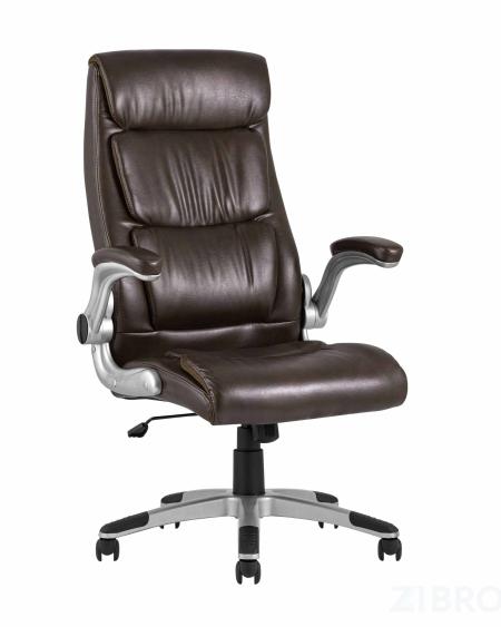 Компьютерное кресло TopChairs Force офисное коричневое в обивке из экокожи и сетки, механизм качания Top Gun 
