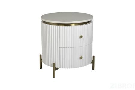 77IP-GD009-TUMB Тумбочка белая 2 ящика мраморная столешница d51*55см 