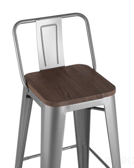 Стул барный Tolix WOOD со спинкой серебристый матовый, металл, дерево 
