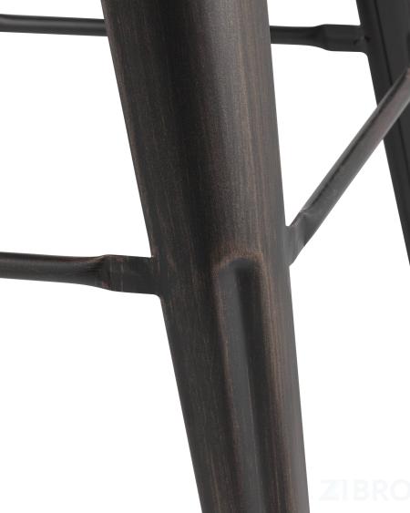 Стул барный Tolix WOOD черный патина золото, металлический каркас, деревянное сиденье 