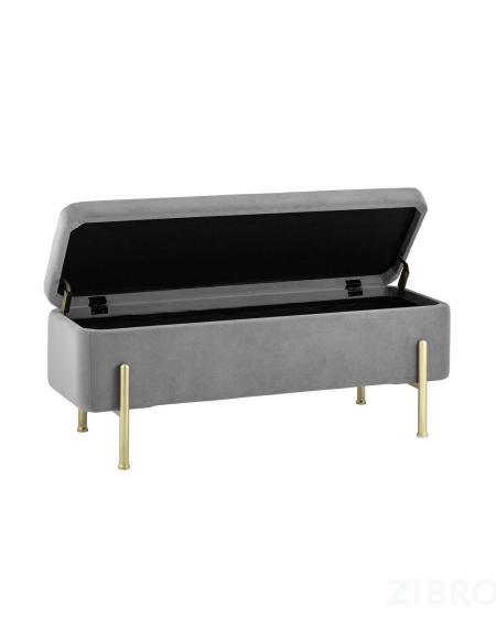 Банкетка Болейн с ящиком велюр серый ножки из металла цвет золото 