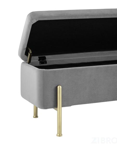 Банкетка Болейн с ящиком велюр серый ножки из металла цвет золото 