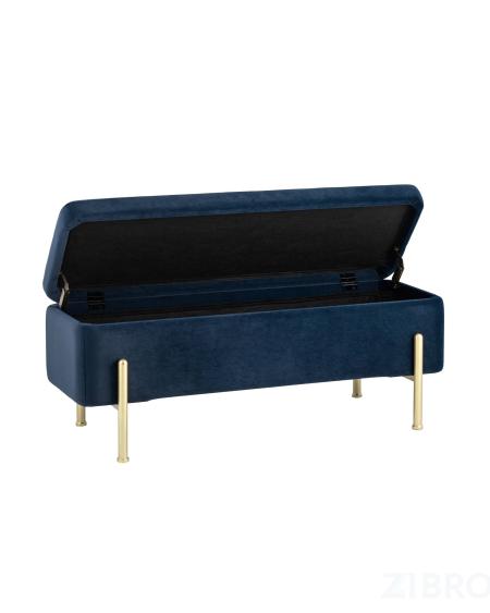 Банкетка Болейн с ящиком велюр синий ножки из металла цвет золото 