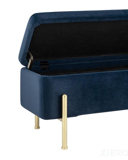 Банкетка Болейн с ящиком велюр синий ножки из металла цвет золото 
