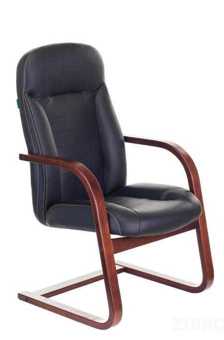 офисное Бюрократ T-9923WALNUT-AV/BL на полозьях низкая спинка черный обивка кожа каркас металл 
