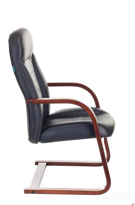 офисное Бюрократ T-9923WALNUT-AV/BL на полозьях низкая спинка черный обивка кожа каркас металл 