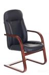 офисное Бюрократ T-9923WALNUT-AV/BL на полозьях низкая спинка черный обивка кожа каркас металл 