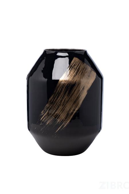 71PN-5180 Ваза стеклянная черная с золотом d22*30см 
