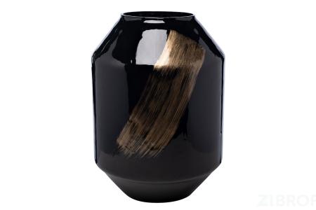 71PN-5181 Ваза стеклянная черная с золотом d27*38см 